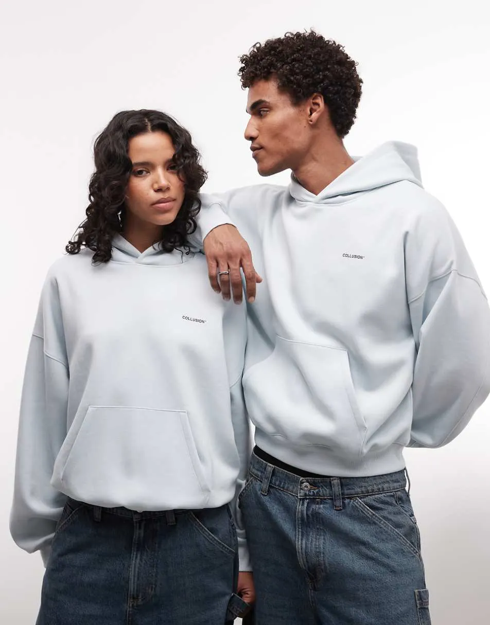 COLLUSION Unisex Oversized boxy logo hoodie in baby blue