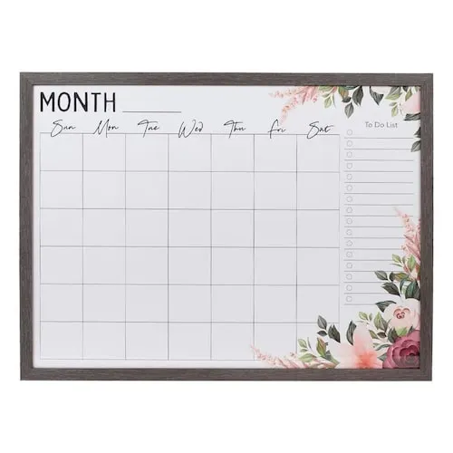 Dry Erase Monthly Whiteboard Calendar With Gray Wood Effect Frame, 18"x24"