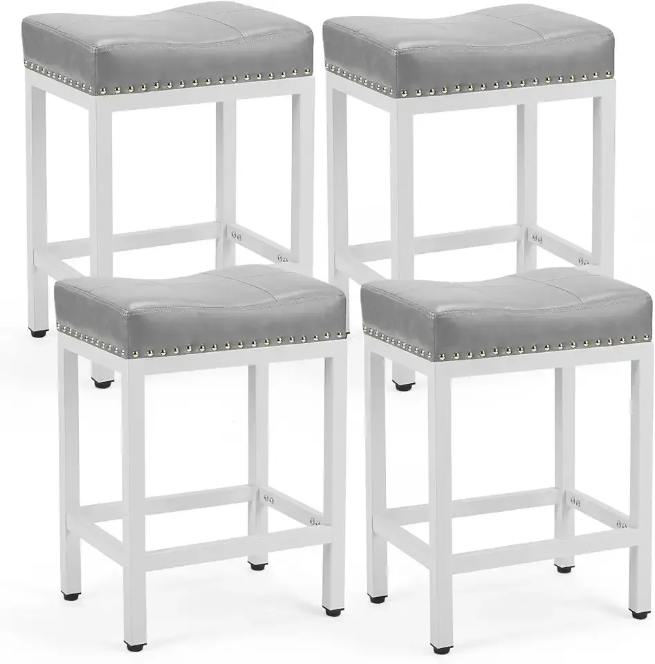 DUMOS Counter Height Bar Stools Set of 4, 24 Inch Saddle BarStools with Curved PU Leather, Upholstery Bar Height Stools with Footrest for Kitchen Island, Dining Room, Cafe, Gray