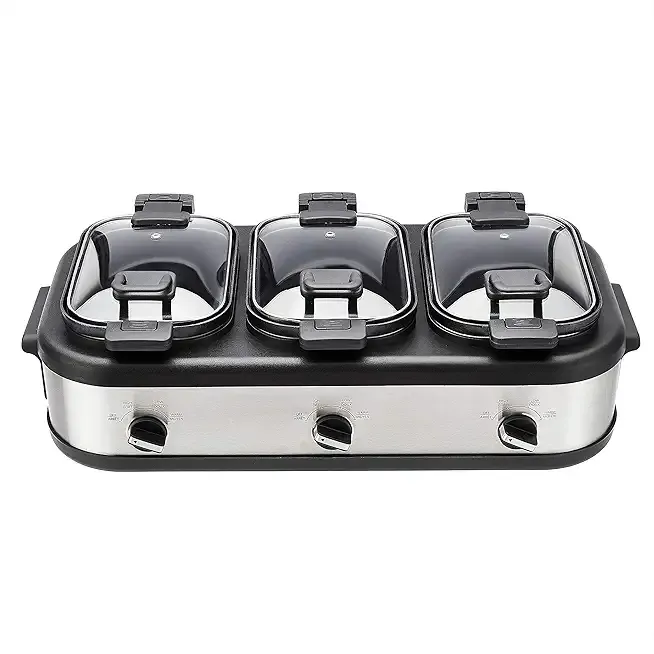 Amazon Basics Stainless Steel 3 x 2.5 Quarts Triple Slow Cooker, Brushed Stainless Steel