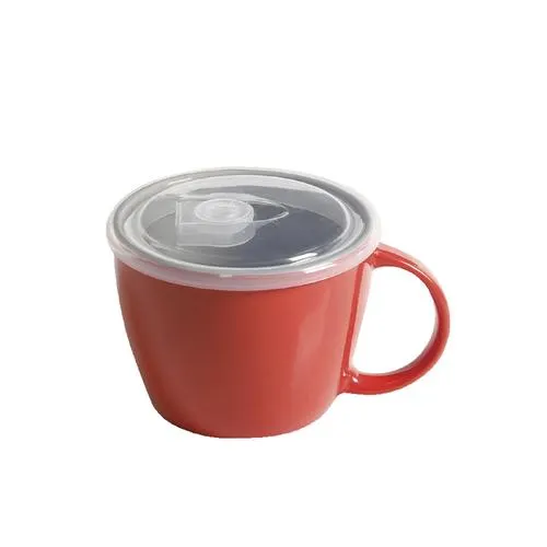 On the Go 25 ounce Soup Mug/Coffee Mug with Vented Lid Red Two Tone Stoneware