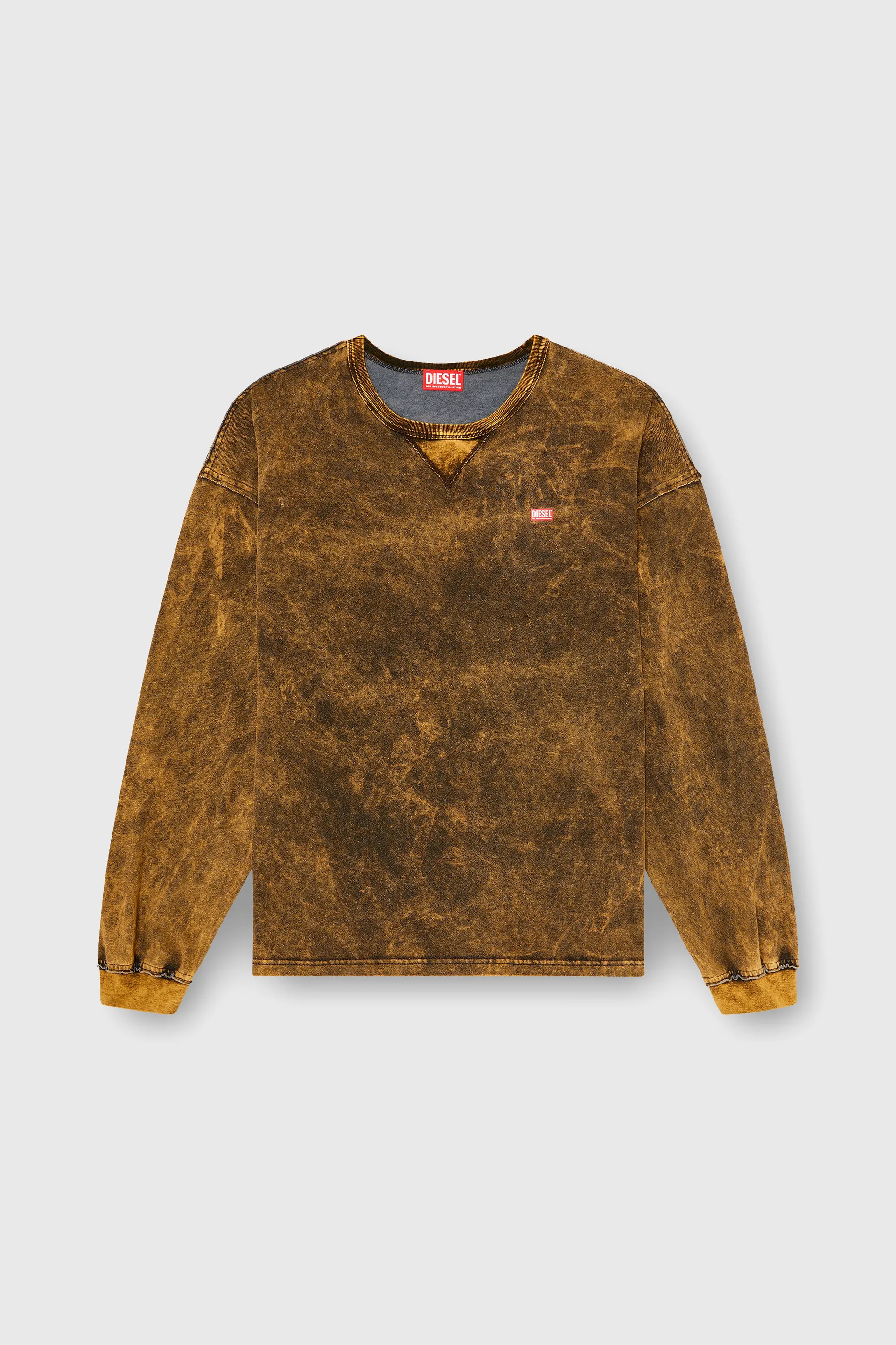 Acid-wash long-sleeve T-shirt with frayed details