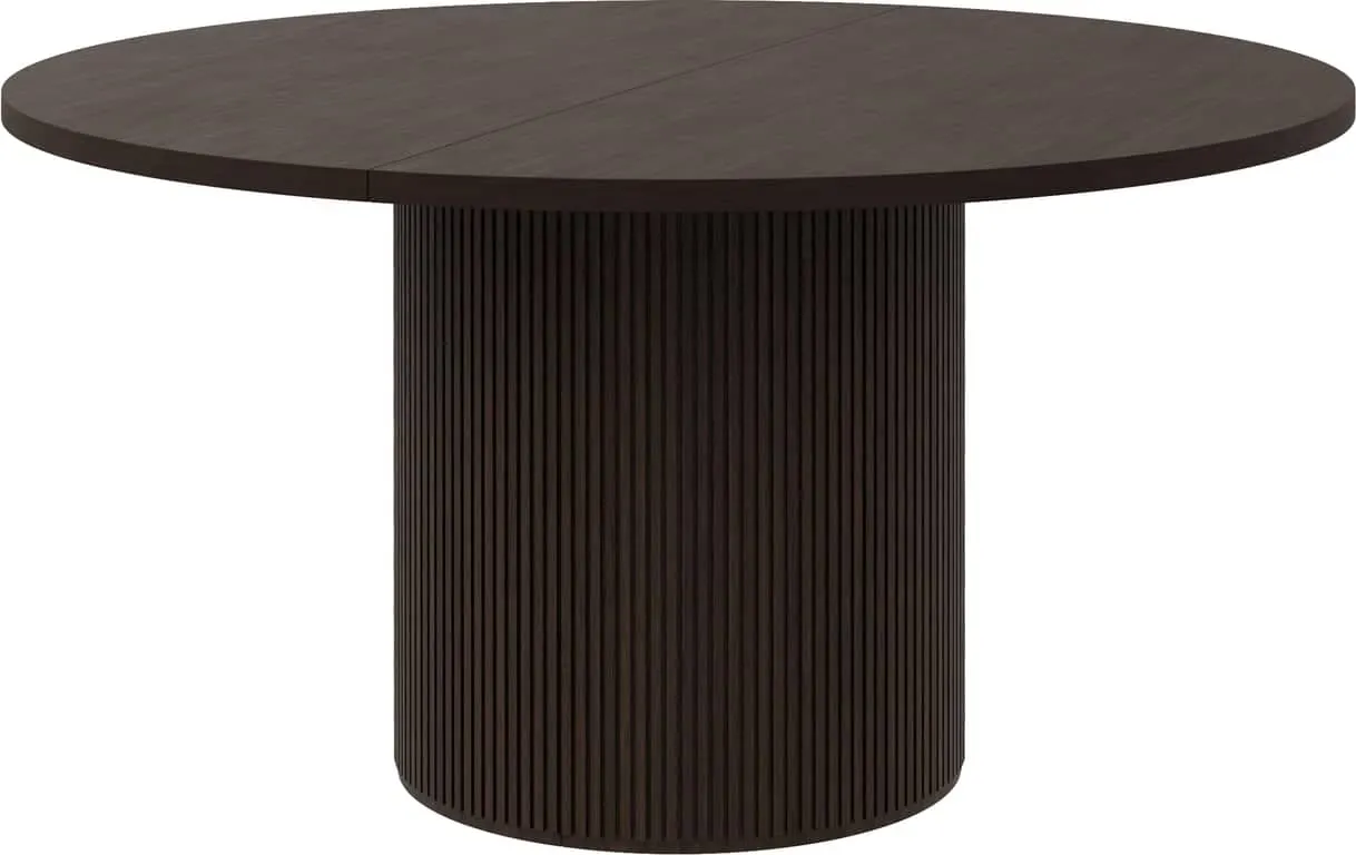 Linea spisebord rundt Ø 138 cm m/uttrekk for opptil 2 plater, mocca oljet, spilesokkel