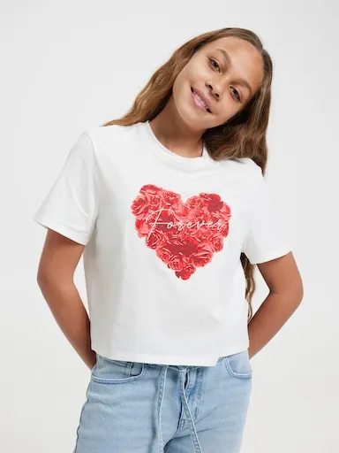 Just Jeans Girls Heart Of Roses Crop Tee