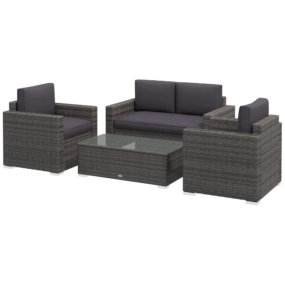Outsunny 4 Pieces Modern Rattan Patio Conversation Set, Grey