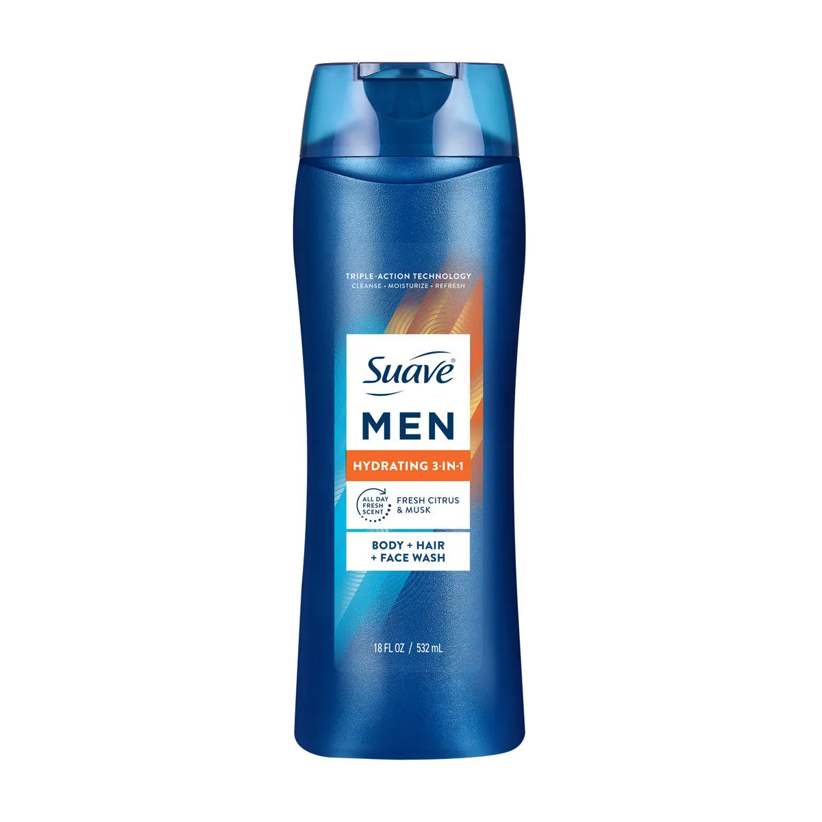 Suave Men Hydrating 3-in-1 Body + Hair + Face Wash with Glycerin & Vitamin E, Cleanse, Moisturize, Refresh, Long-Lasting Fragrance, 18 FL OZ