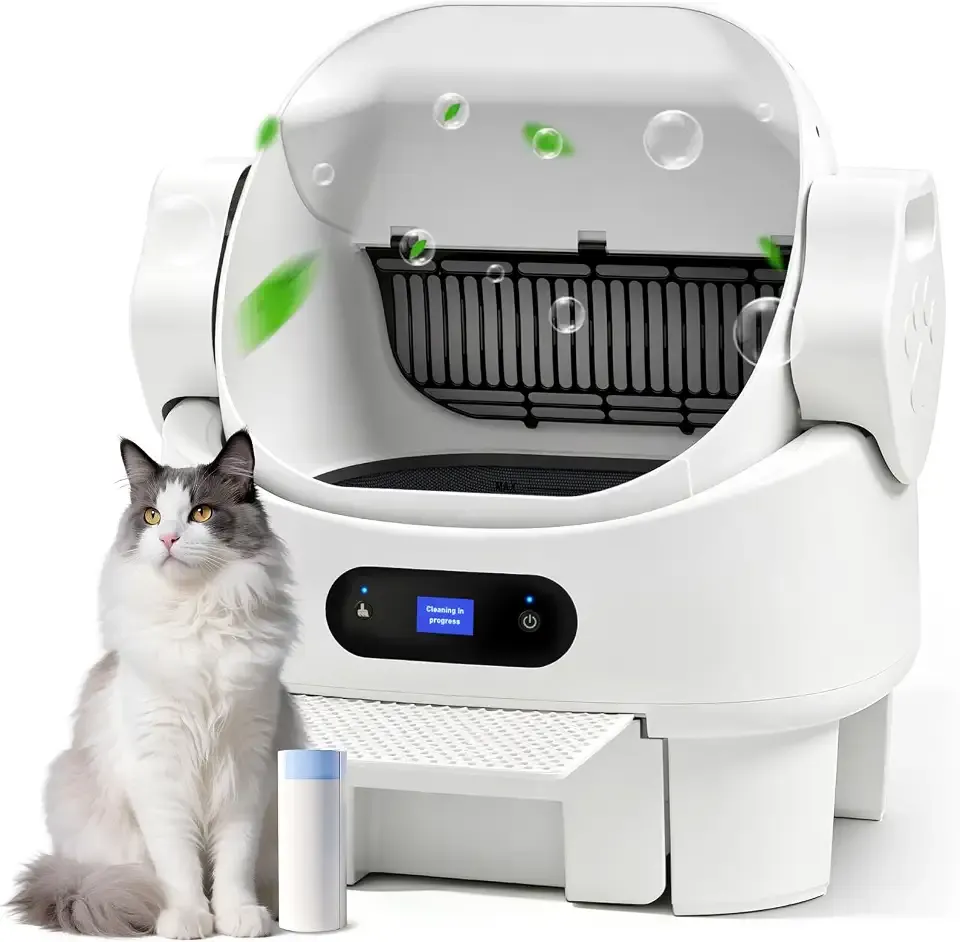 Open Top Self Cleaning Automatic XL Multiple Cat Litter Box, White | Multi-Sensor Safety, Ultra-Quiet, Large Waste Bin, Easy Setup, Easy Clean, for Multi-Cat Homes
