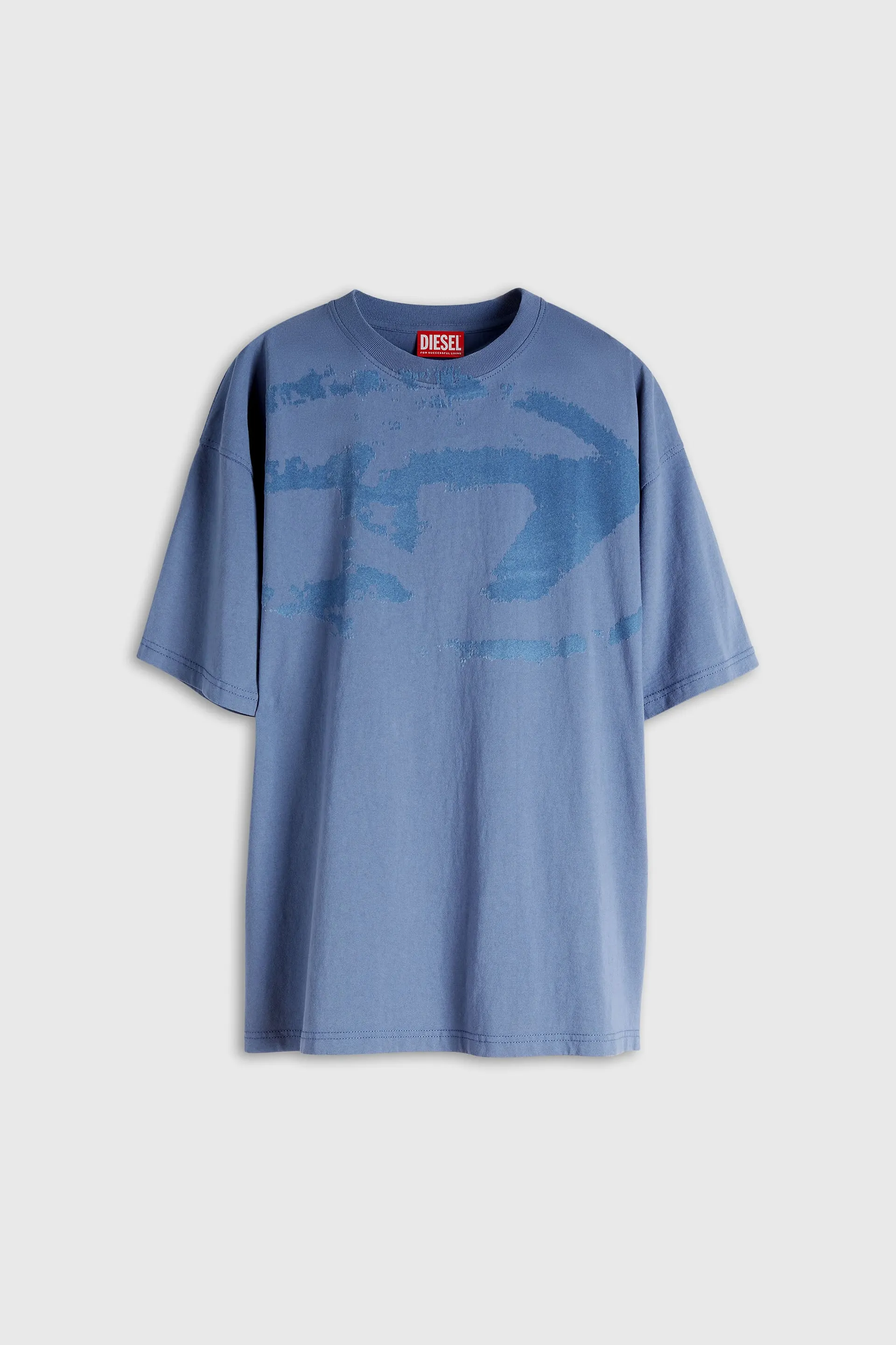 T-shirt with distressed flocked logo