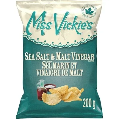 Sea Salt & Malt Vinegar flavour kettle cooked potato chips 200g