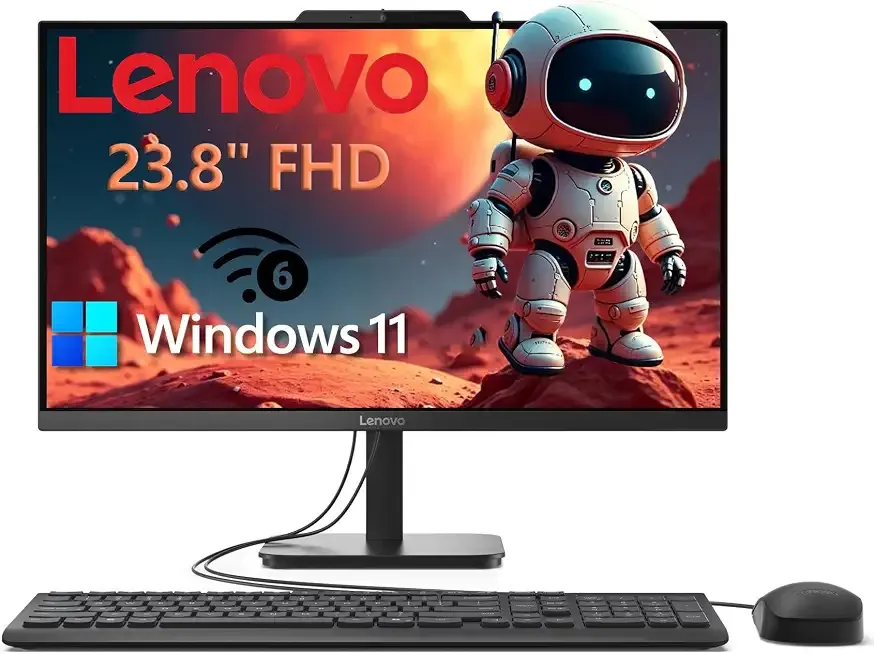 Lenovo 23.8" Intel 4-Core 8GB 256GB SSD All-in-One Desktop Computer | FHD AIO Display, WiFi 6, Windows 11, 2026 Edition, Home Office, Everyday Tasks