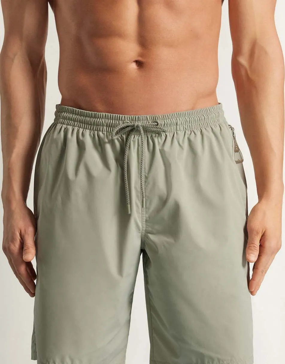 Intimissimi Long solid-colour swim trunks in light sage green