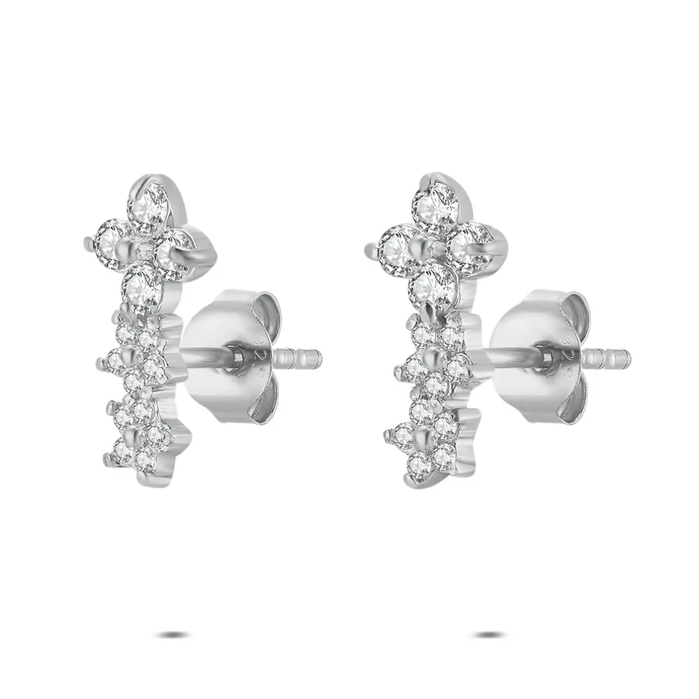 Oorbellen in zilver, bloemvorm met zirkonia