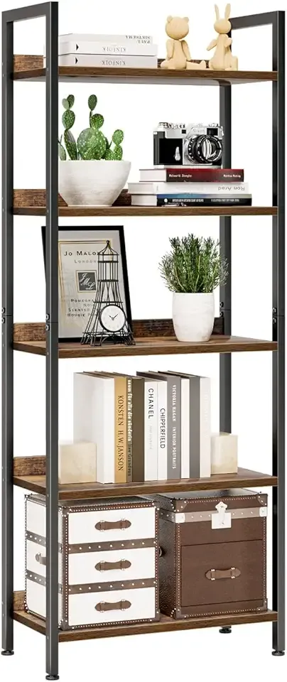Bookshelf, 5 Tier Bookshelves, Home Office Bookcase Shelf Storage Organizer, Free Standing Storage Shelving Unit for Bedroom, Living Room and Home Office, Vintage