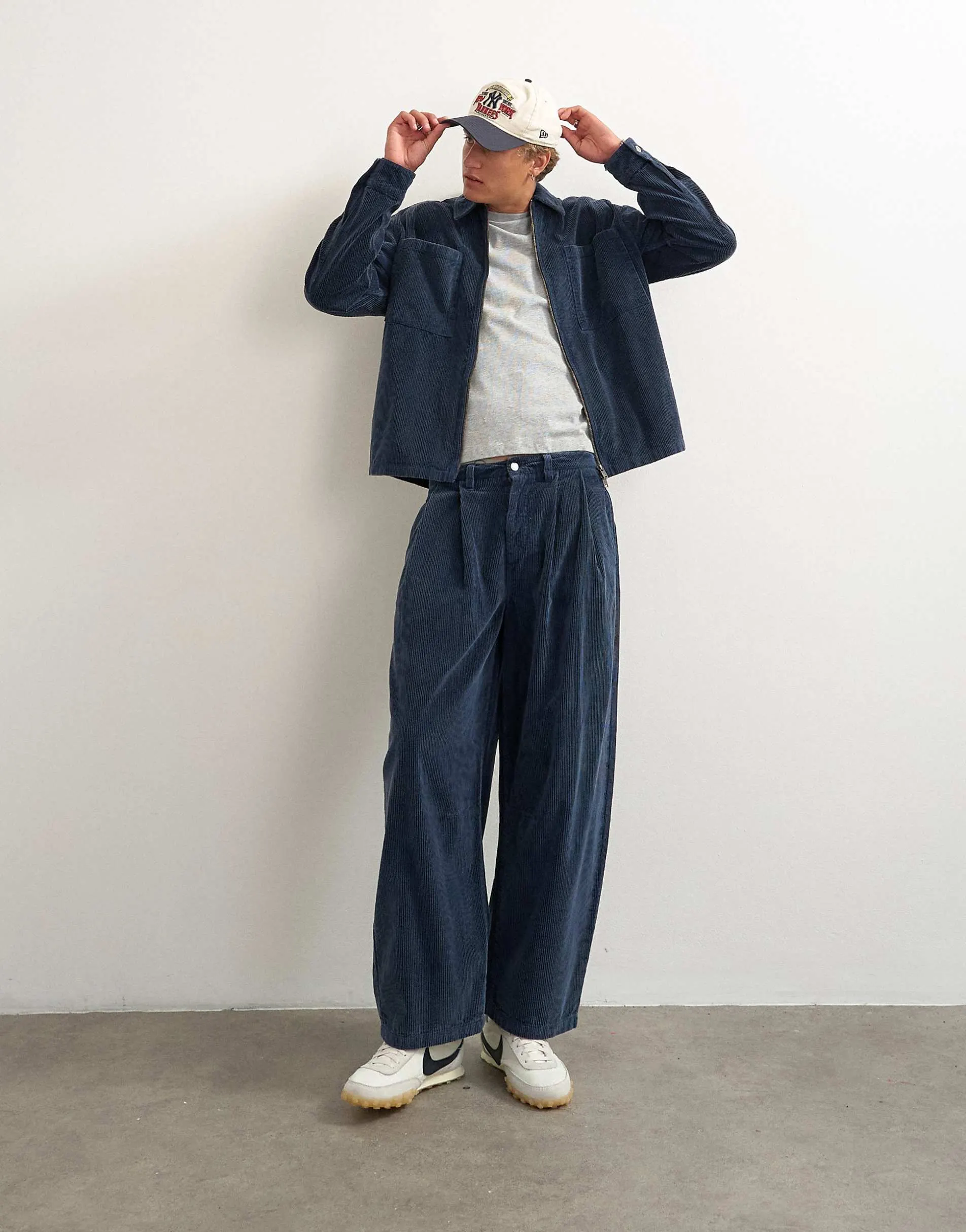 Topman barrel fit cord trouser in washed blue