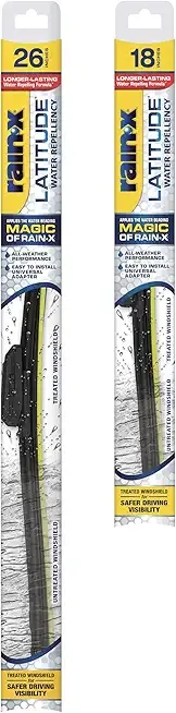 Rain-X 810161 Latitude 2-In-1 Water Repellent Wiper Blades, 26" and 18" Windshield Wipers (Pack Of 2), Automotive Replacement Windshield Wiper Blades With Patented Rain-X Water Repellency Formula