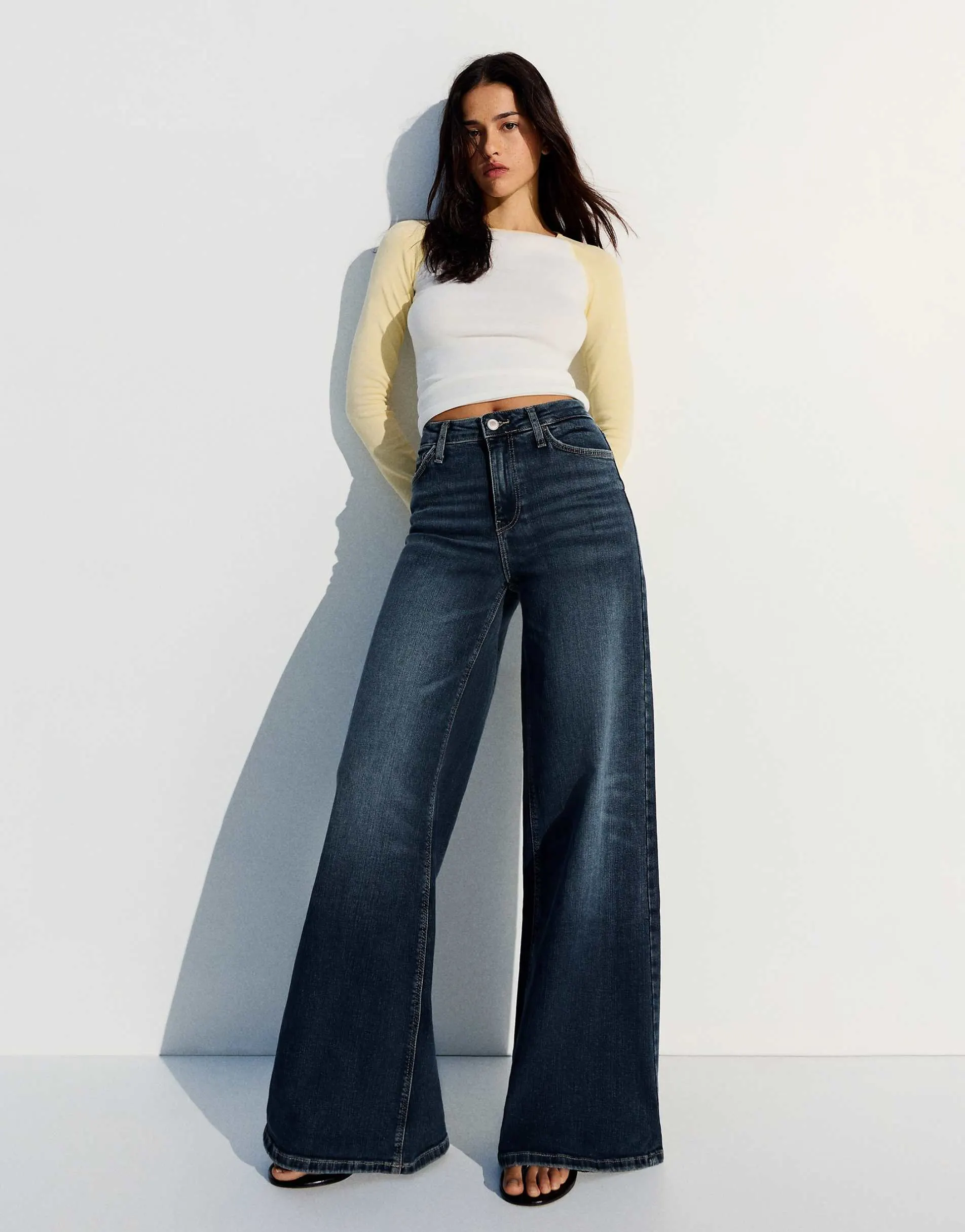 Bershka High-waist wide-leg jeans in denim blue