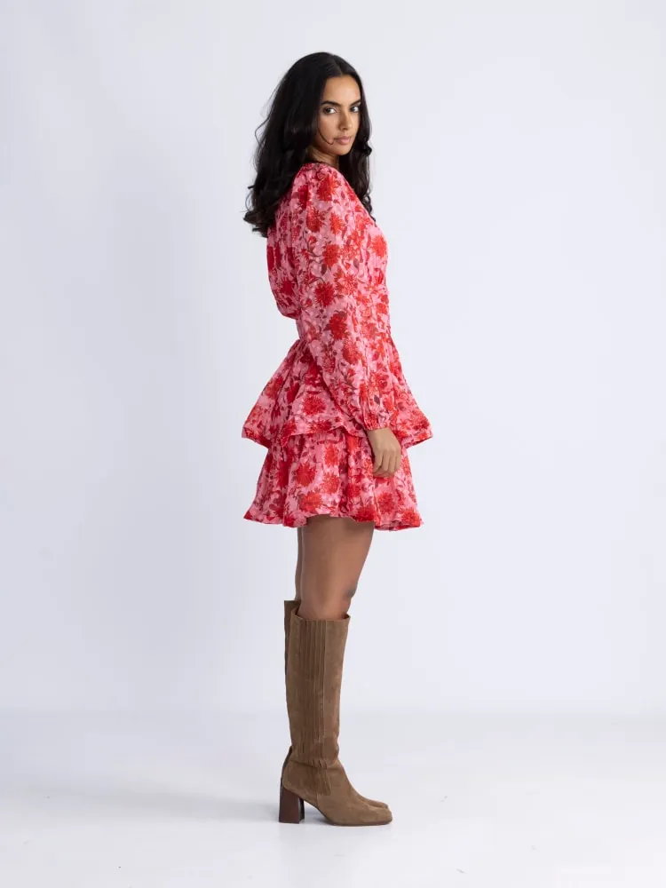 Jade Wave Flower Dot Dress Flower Red