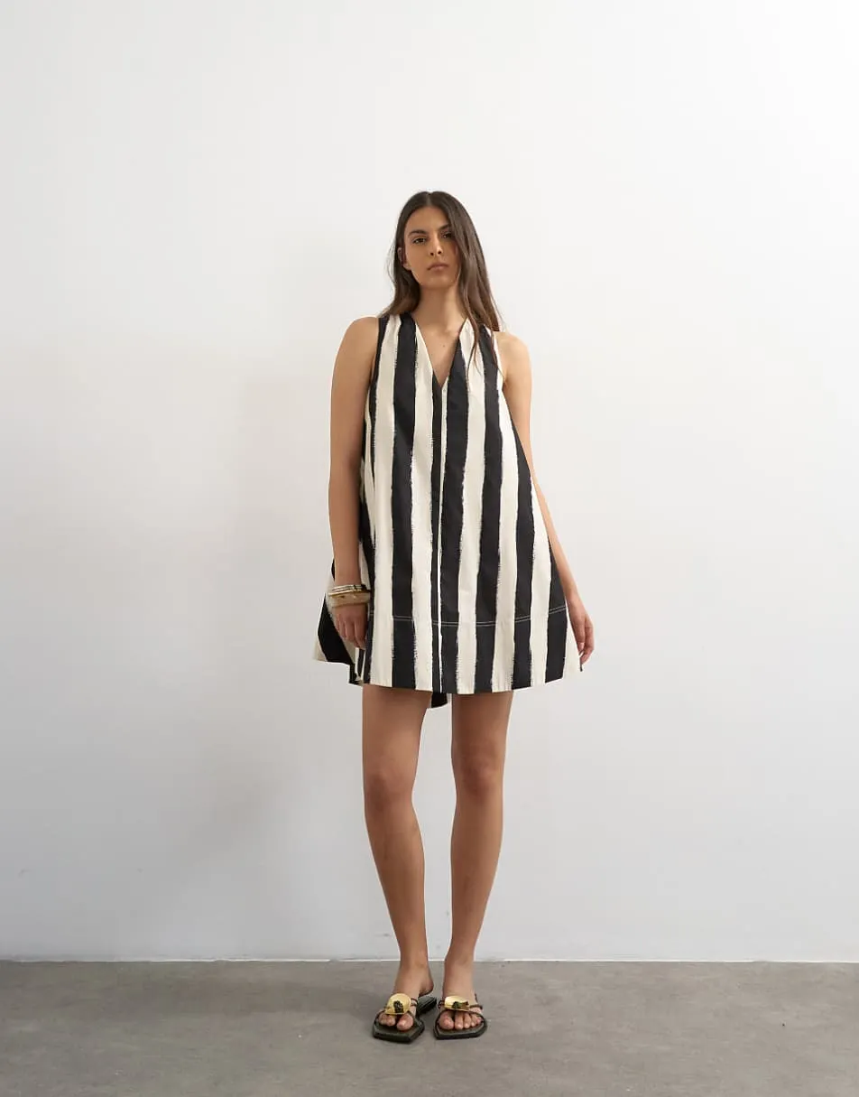 Topshop poplin halter deep hem mini trapeze dress in mono stripe