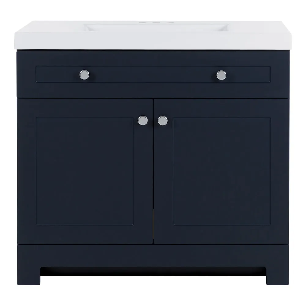 Glacier Bay Everdean 36.5 in. W x 18.75 in. D Bath Vanity in Deep Blue with White Cultured Marble Vanity Top