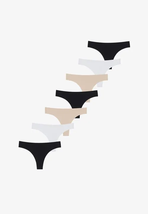 7 PACK SEAMLESS LAZER CUT COTTON THONG - Stringtruse - black/nude/off-white
