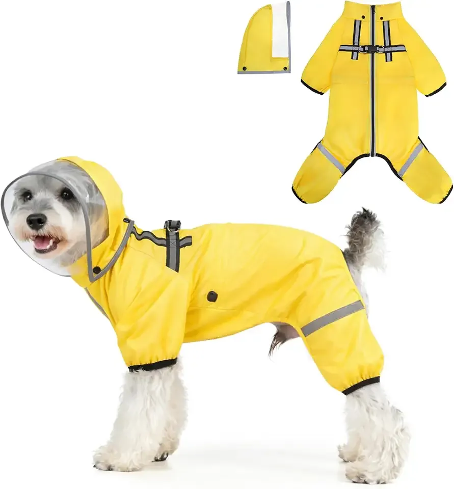 BEAUTYZOO Dog Raincoat for Small Medium Dogs Puppy,Waterproof Dog Rain Jacket with Harness Built-in & Detachable Hood, Zip Up Pet Rain Coat,Reflective Windproof Full Body Coverage Poncho for Rain Snow