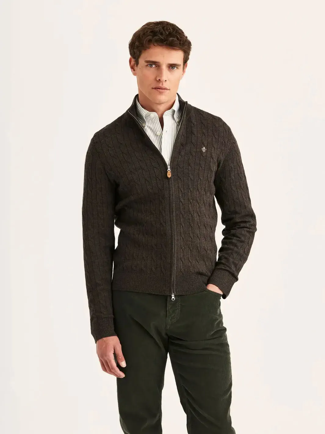 MERINO CABLE ZIP CARDIGAN