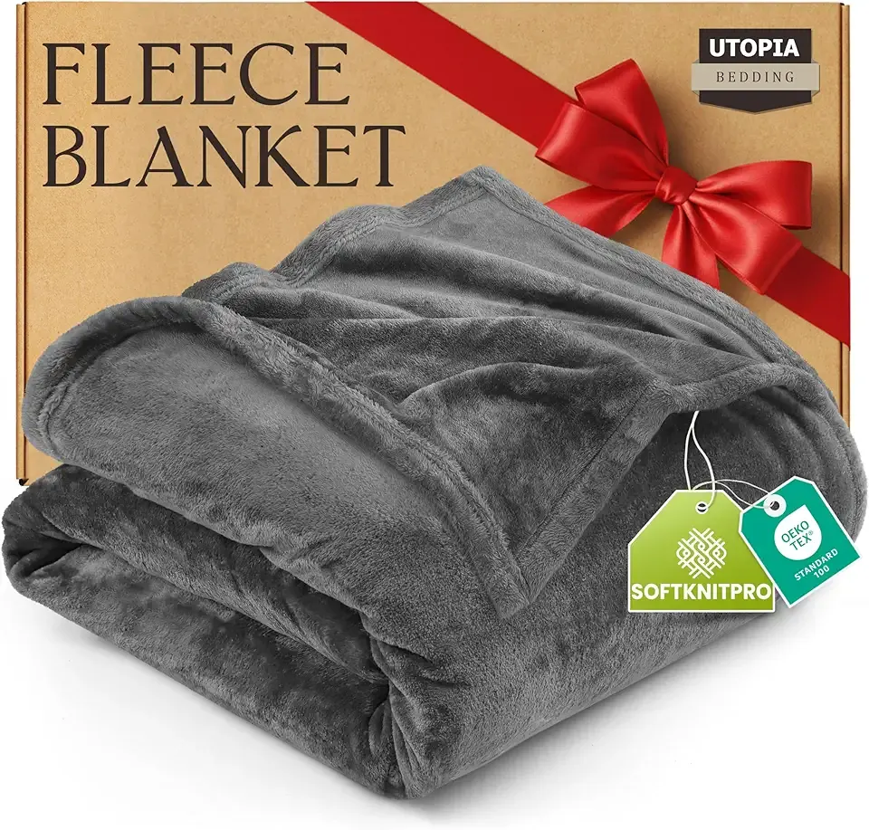 Utopia Bedding Fleece Blanket Queen Size Grey 300GSM Luxury Anti-Static Fuzzy Soft Microfiber Bed Blanket (90x90 Inch)