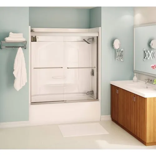 Tonik 55 to 59 in. W x 57 in. H Semi-Frameless ByPass Sliding Bathtub Door in Brushed Nickel with Clear Tempered Glass