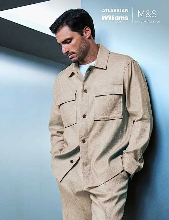 Linen Blend Twill Performance Overshirt