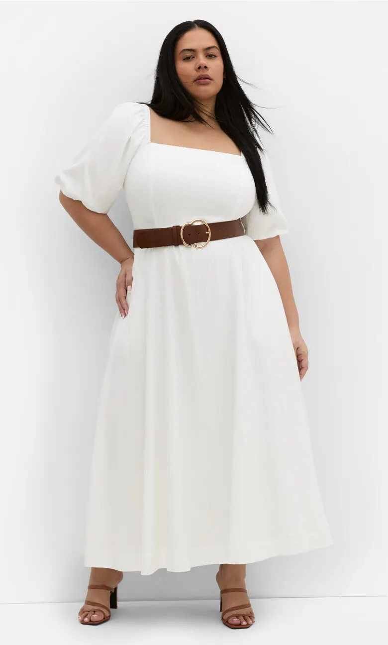 Collins Puff Sleeve Belted Maxi Dress - ivory
