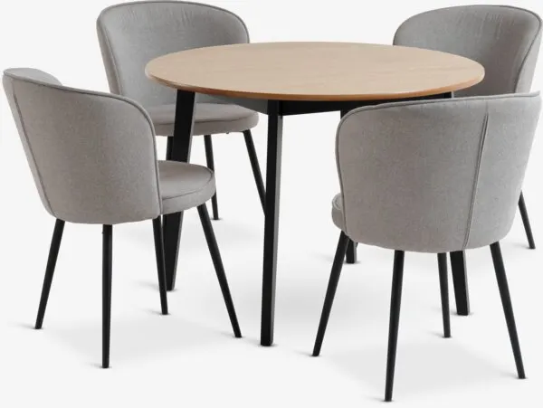 JEGIND Tavolo Ø105cm rov.nat./nero + 4 RISSKOV grigio chiaro