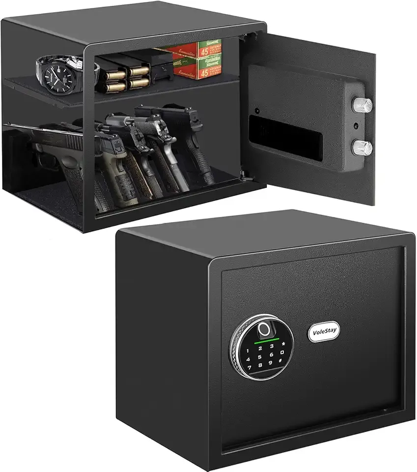 Biometric Home Safe, Fingerprint Gun Safe Lock Box,Money Box for Jewelry Handgun Cash Valuables,Perfect for Home/Office/Hotel, Black,1.2 Cubic Feet