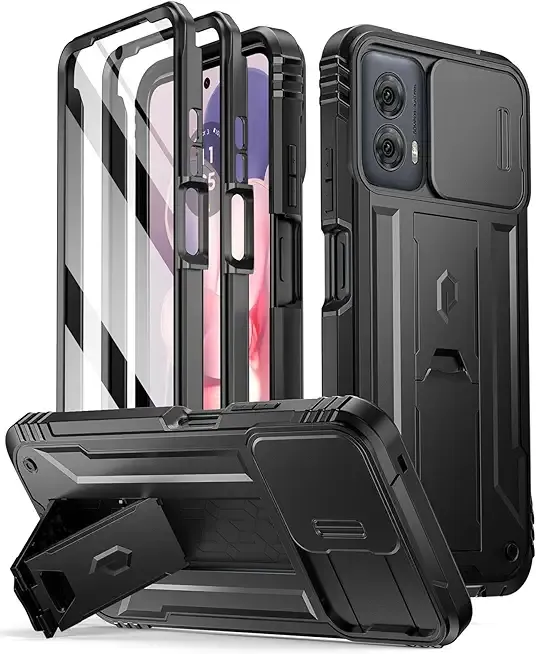 Poetic Revolution Case for Motorola Moto G Power 5G 2024 [Not Fit 2023 Version], [Slide Camera Cover], Full-Body Military Grade Shockproof Cover with Kickstand and Built-in-Screen Protector, Black
