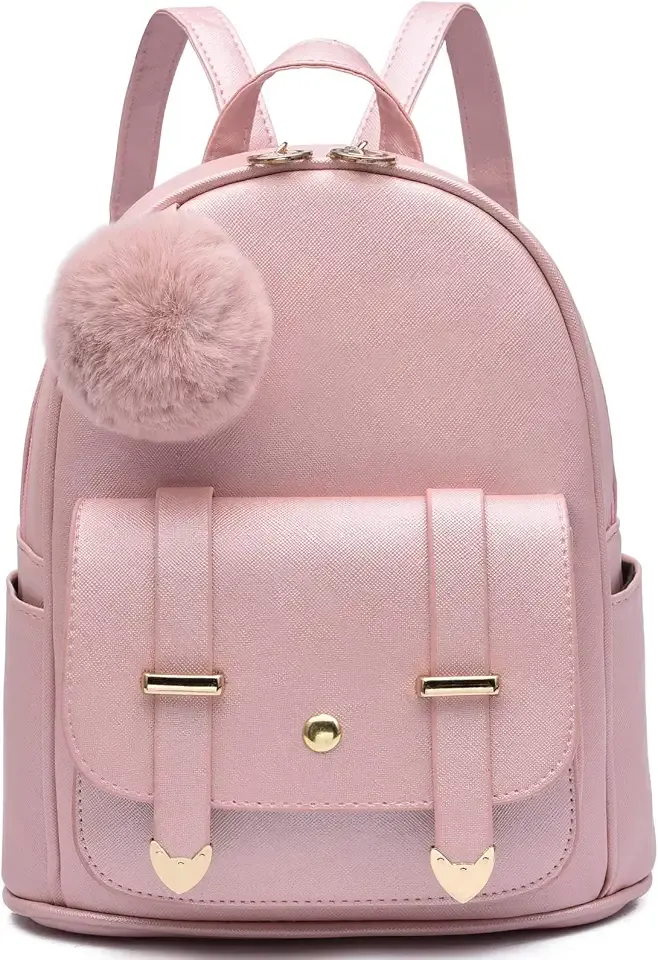 Girls Fashion Backpack Mini Backpack Purse for Women Teenage Girls Purses PU Leather Pompom Backpack Shoulder Bag