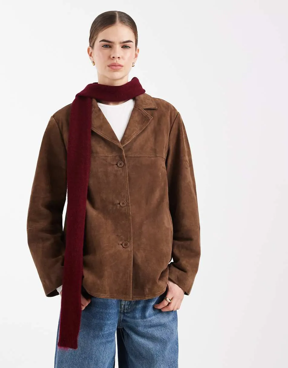 ASOS DESIGN fluffy skinny scarf in plum