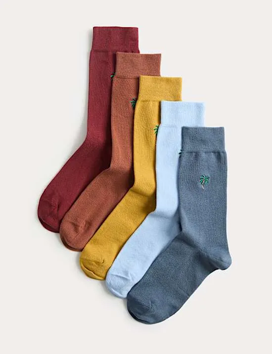 5er-Pack Gestreifte Cool & Fresh™ Socken mit hohem Baumwollanteil und Palmenmotiv