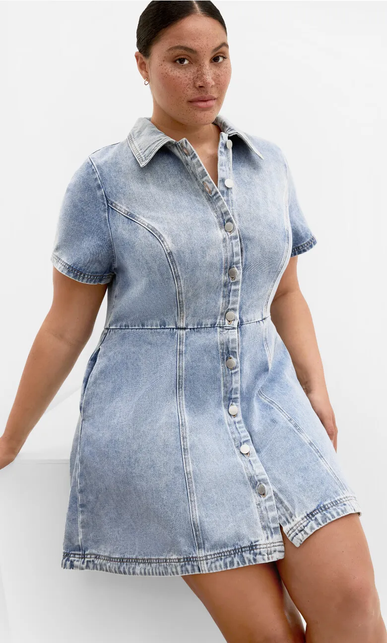 Leia Cotton Denim Mini Dress - light wash