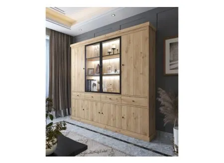 Vitrinekast Valencia 240cm - melamine - lichte eik