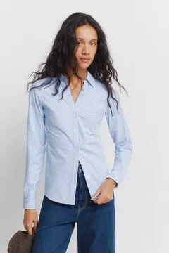 Camisa Oxford escote pico algodón