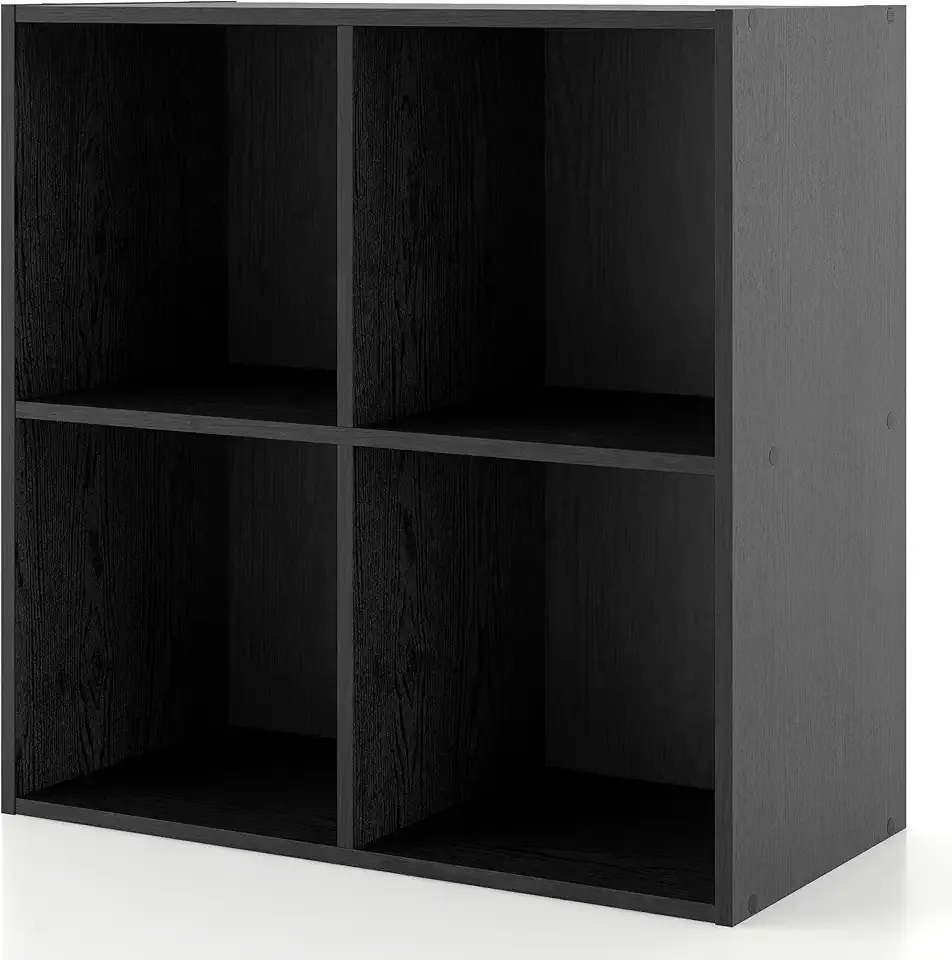 HOMES: INSIDE + OUT Apexa 4 Cube Storage Organizer Shelves, Stackable Wood Bookcase Fits Cubby Bins for Organization, Dorm Teen Room Decor & Home Office, Black