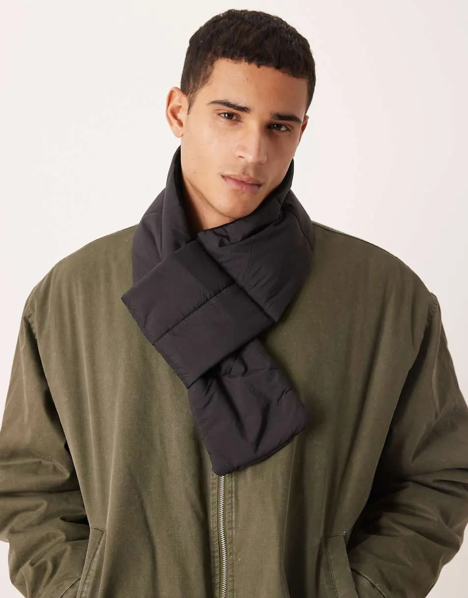 ASOS DESIGN padded quilt packable scarf in black