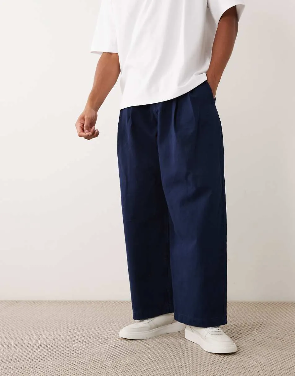 ASOS DESIGN barrel trouser in navy with pleats