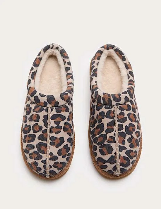 Suede Leopard Print Clog Slippers