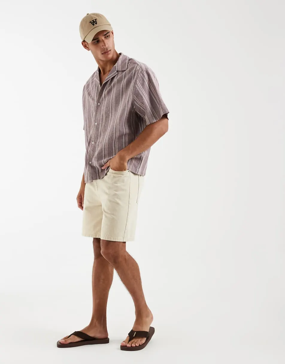 ASOS DESIGN oversized linen look stripe shirt in brown