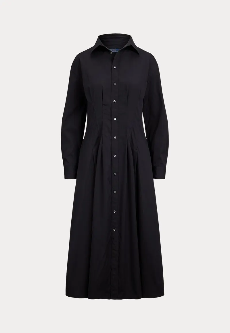 PLEATED COTTON SHIRTDRESS - Skjortekjole - polo black