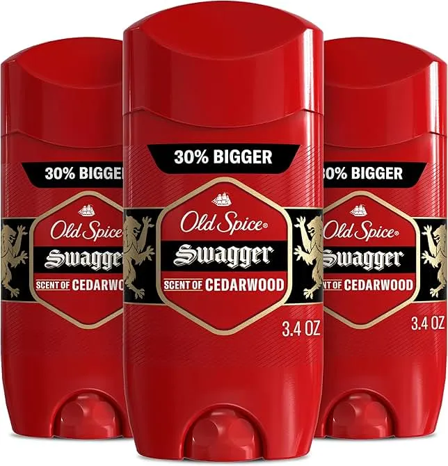 Old Spice Antiperspirant Deodorant for Men, 24/7 Sweat & Odor Protection, 24/7 Lasting Freshness, Invisible Solid, Swagger with Cedarwood Scent, 3.4 oz (Pack of 3)
