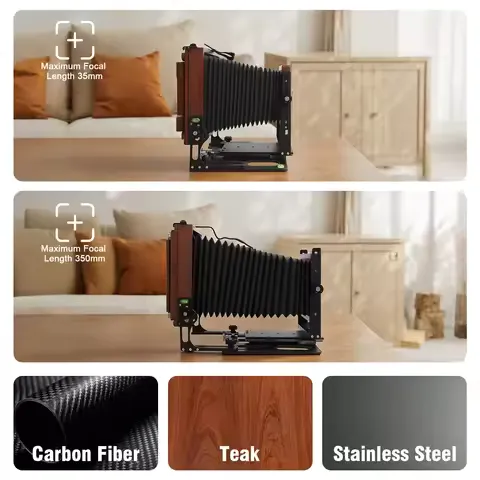 eTone Professional Munewca 4x5 Large Format Film Camera Carbon Fiber Composite with Teak Wood Lightweight Camera