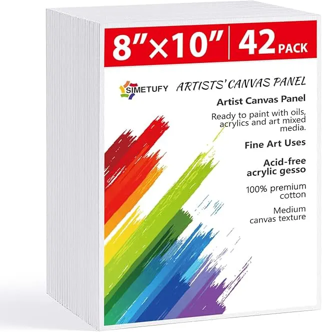 Simetufy 42 Pack Canvas Boards for Painting 8 x 10 inch Canvas Panels Blank - Gesso Primed Acid-Free 100% Cotton for Acrylics Oil Watercolor Tempera Paints