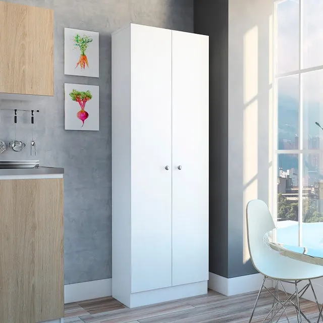 Armario Multifuncional Z 60 en melamina con dos puertas y cinco estantes , 180.6 X 60 X 30 cm , Blanco
