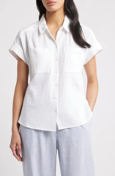 Cotton Gauze Button-Up Shirt
